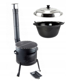 POLNÁ KUCHYŇA fi 36 + VARNÁ KONVICA čierna 14 L + pokrievka + rošt na gril